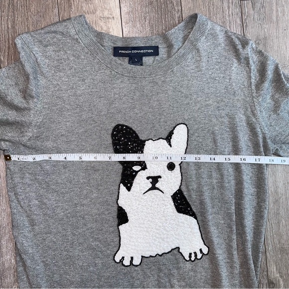 French Connection Grey Bulldog Beaded Sequins Knit Sweater Size Large - Picture 8 of 15